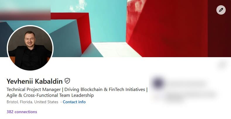 Verified LinkedIn profile of a Technical Project Manager in Bristol, Florida, United States, shown with the employer removed
