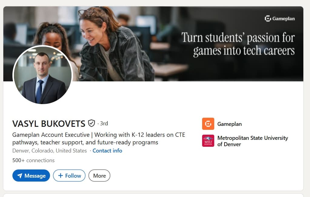 Verified LinkedIn profile of an Account Executive based in Denver, Colorado, with NFC ID verification